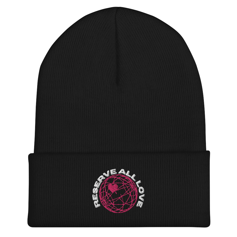 Reserve All Love Black and Pink Cuffed Beanie