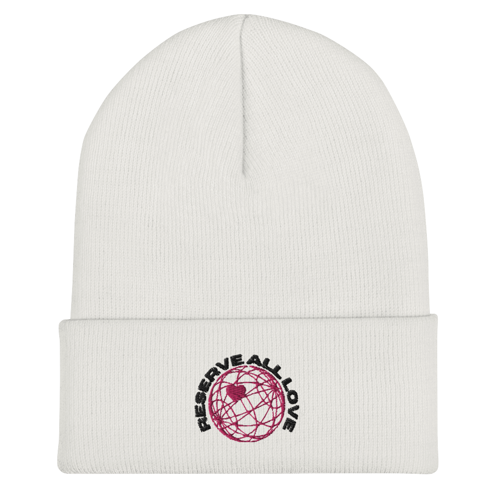 Reserve All Love White and Pink Cuffed Beanie