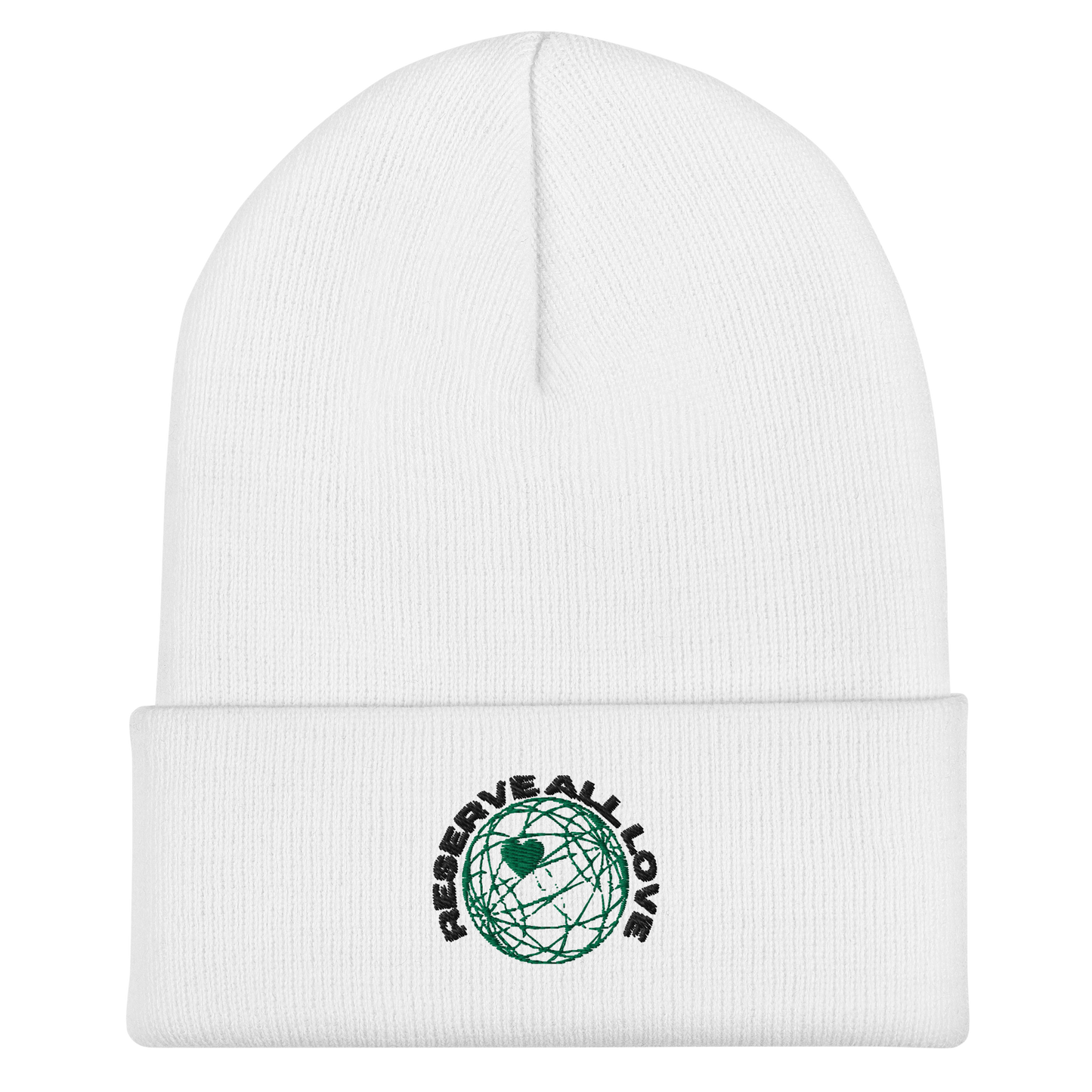 Reserve All Love White and Green Cuffed Beanie