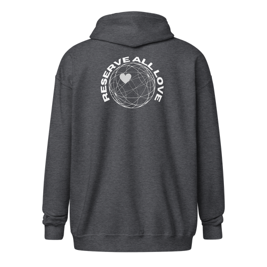 Reserve All Love Dark Grey and White Zip Hoodie