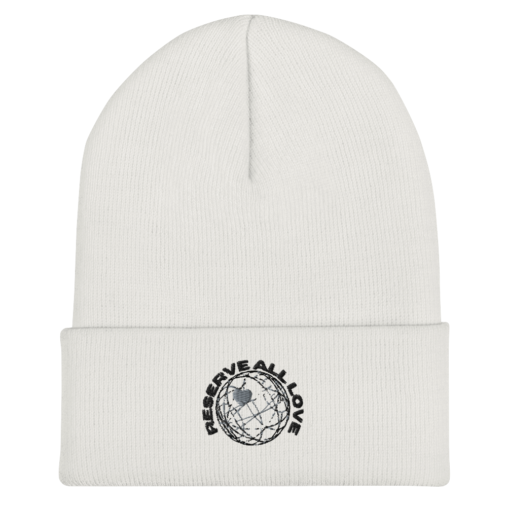 Reserve All Love White and Black Cuffed Beanie
