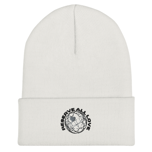 Reserve All Love White and Black Cuffed Beanie