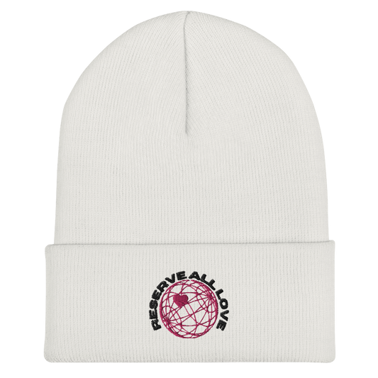 Reserve All Love White and Pink Cuffed Beanie